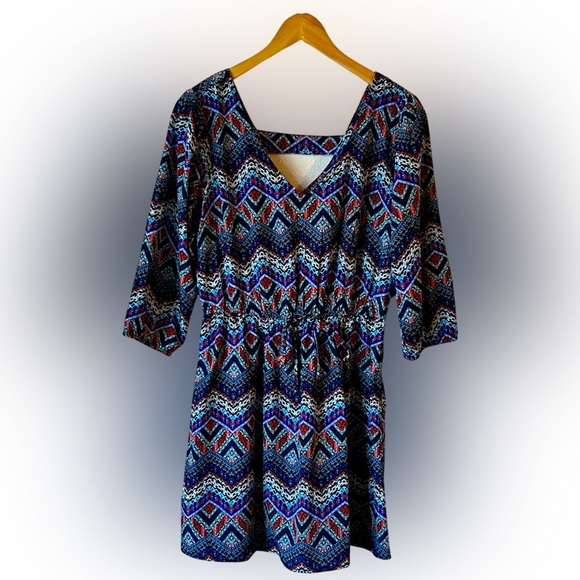 BeBop sheer elastic waist aztec print long sleeve dress Size Large - Picture 1 of 3
